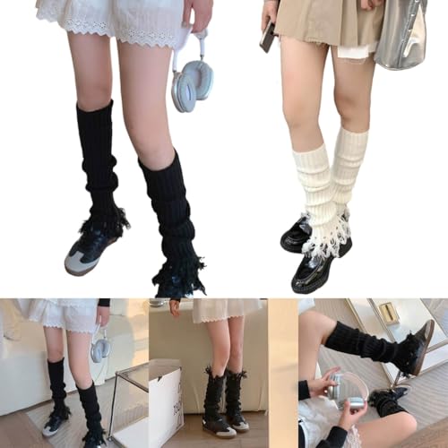 Women's Lolitas Knitted Long Socks Leg Warmers Harajuku Destroyed Boot Socks Fall Winter Ankle Heap Socks3