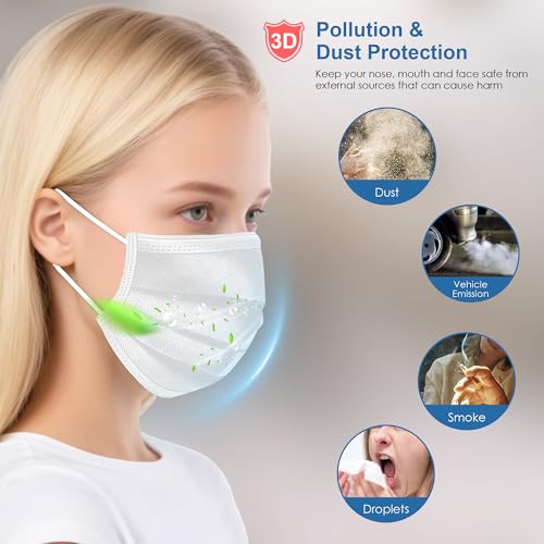 Image of NNPCBT White Disposable Face Masks 125 Pack,3-Ply Breathable Mask For Adults,Great For Outdoors,Home, Office, School