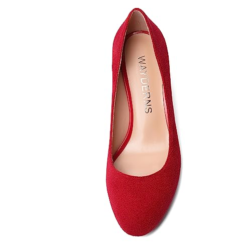 WAYDERNS Womens Dress Suede Dating Round Toe Slip On Solid Kitten Low Heel Pumps Shoes 2 Inch3