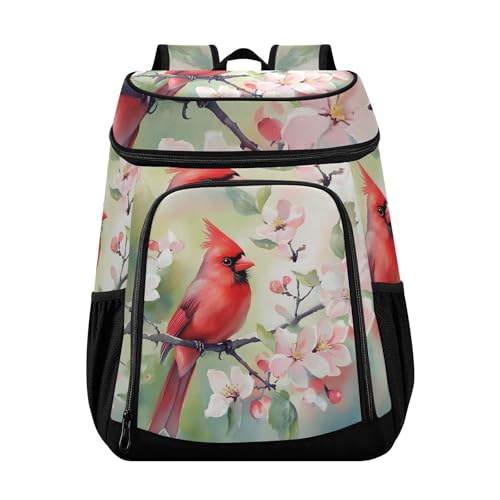 Cardinals Bird Cherry Floral Cooler Backpack Cooler Insulated Leak Proof Lunch Backpack 36 Cans Waterproof Soft for Men Women Picnic Hiking Camping Beach