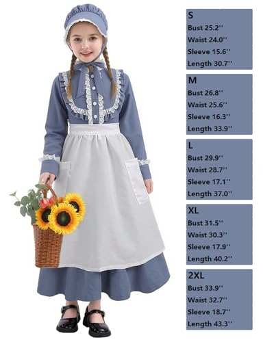 Disfraz Colonial para Niñas Manga Larga Azul miniatura 6