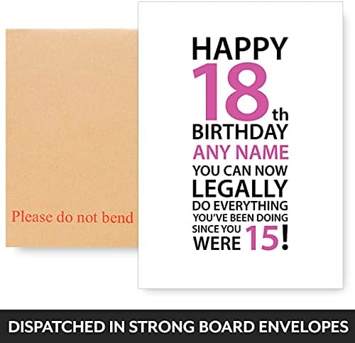 Funny 18th Birthday Card for Girl, Daughter, Sister, friend, BFF, Sister in Law, Granddaughter or Niece. On her eighteenth Birthday when shes 18 years old today. Personalised 18th Birthday Cards