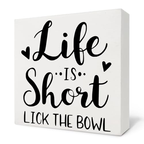 Nvotell Funny Kitchen Wooden Box Sign Life Is Short Lick The Bowl Box Sign Quotes Wood Sign For Kitchen Living Room Bedroom Fall Sign Desk Decor Housewarming Gifts 5x5 Inch