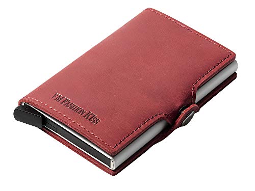 Men Wallet Card Credit Card RFID Blocking Slim Minimalist Card Holder Crazy Horse Cowhide Leather (Crazy Horse red)2