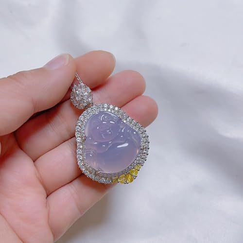 Bouddha Maitreya pendentif argent AS925 et calcédoine violette