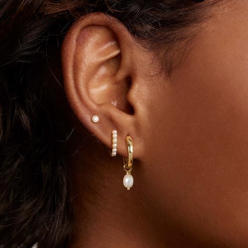 OOOPEL 3 Pairs Stackable Gold Hoop Earrings Set for Women 14K Gold Plated Earring Stacks CZ Heart Pearl Rhombus Bow Four Leaf Star Huggie Earrings for Women Trendy Jewelry2