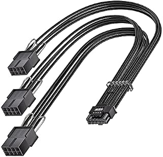 Fasgear PCI-e 5.0 Extension Cable,16Pin(12+4) Male to PCI-E 5.0 3x8Pin Female Sleeved Extension Cable with 4 Cable Combs, 30cm 12VHPWR Cable Compatible for GPU 3090Ti & RTX 4000 Series (16AWG/Black)