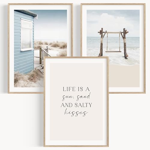 OHBIMBA® Set De 3 Laminas Decorativas Pared Cuadros Decoracion Salon Modernos - Posters Para Pared Cuadros Decorativos Decoracion Pared - Lienzos Decorativos Tamaño 50 X 70 cm - Colección Playa