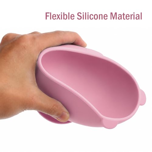Image of Silicone Baby Feeding Bowl and Spoon Set for Babies with Suction Base, BPA-Free, Non-Slip, Safe for Infants and Toddlers Mealtime (Pink)