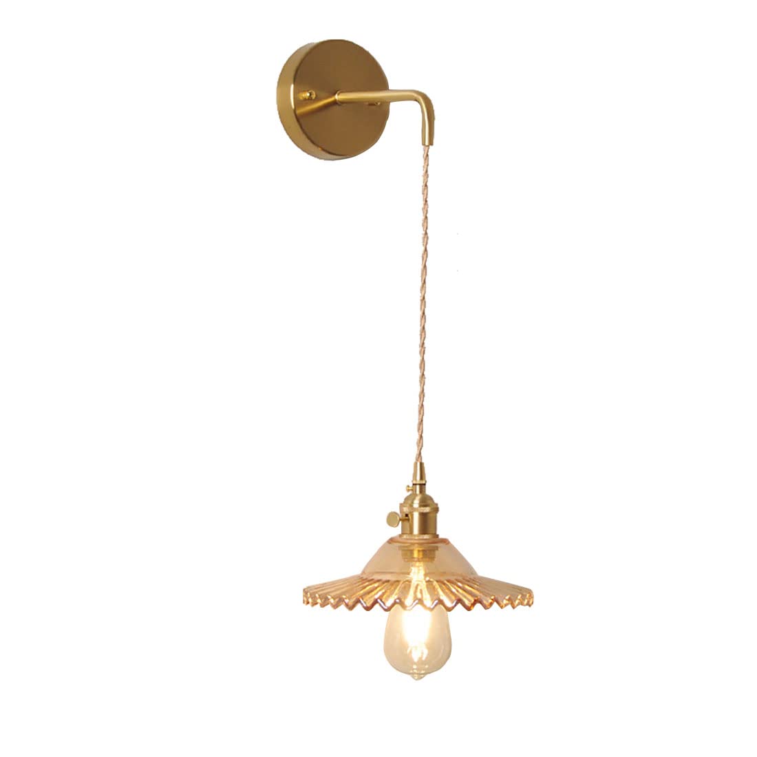 HPTHLY Vintage Wall Lights Glass Lamp Shade Line Height Adjustable Sconces Wall Lighting E27 1-Light Brass Wall Lamps For Bedroom Bedroom Beside Kitchen Rest(Amber-Detail)