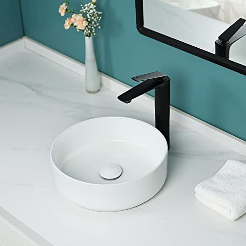 Davivy 14'' Round Vessel Sink With Pop Up Drain,Bathroom Vessel Sinks,Bathroom Sinks Above Counter,Ceramic Vessel Sink,Round Bathroom Sink,Counter Top Sink,White Vessel Sink For Bathrooms #TOP3