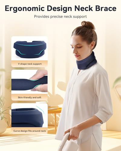 Heated Neck Brace Cervical Collar - Neck Support Brace with Heating Pad, Soft Foam Wraps Keep Vertebrae Stable and Aligned for Relief of Cervical Spine Pressure for Women & Men (Medium Size) Blue