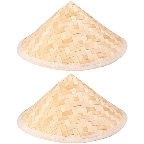 ARTIBETTER Summer Hat Summer Hat 2pcs Chinese Bamboo Farmer Rice Hat Oriental Asian Japanese Garden Fish Conical Cap Funny Party DIY Costume Hat for Kids Summer Sun La Hats Kids Beach Toys