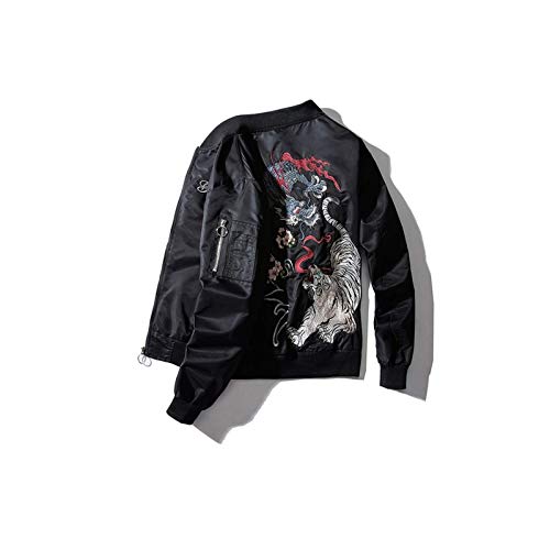 ShuDianhkqwe Embroidery Dragon Pattern Baseball Bomber Jacket Coat Tops Blouse Unisex Outerwear