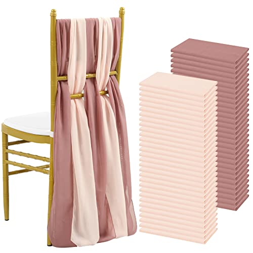 Showgeous 60 Pcs Chair Sashes Wedding Aisle Decorations For Ceremony, Chiffon Chair Sash For Wedding Chiavari Chair Decoration, Dusty Rose & Blush #TOP17