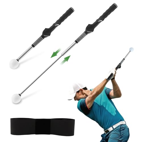 NOWHYX Retractable Golf Swing Training Aid, Strength & Tempo Training for Chipping Hitting, Portable Rhythm Click Sound Warm Up Golf Swing Trainer with Arm Band for Indoor Outdoor Use(Color:Black)