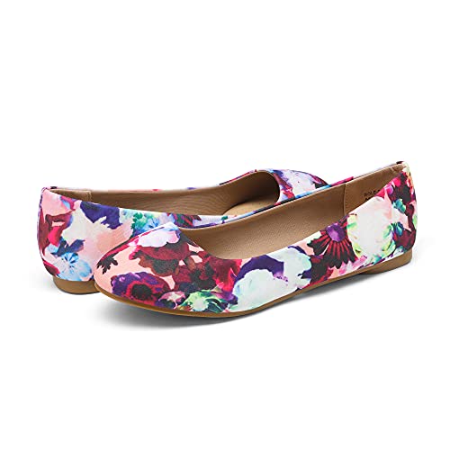 DREAM PAIRS Women's Sole-Simple Ballerina Walking Flats Shoes,Size 9,Floral,Sole-Simple