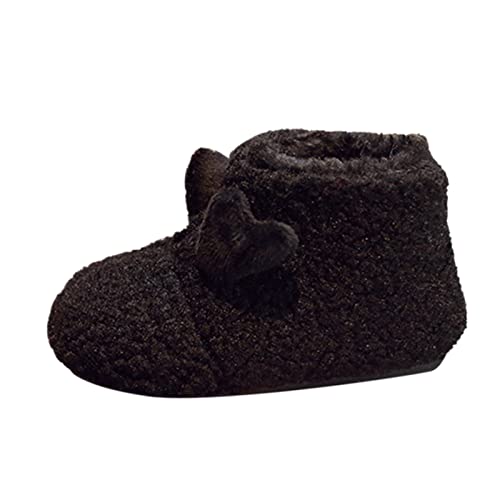 Winter Children Toddler Ankle Boots Shoes Boys Girls Flat Plush Warm Booties Comfortable Cartoon Indoor Slippers (Black, 6-7 Years Little Child)