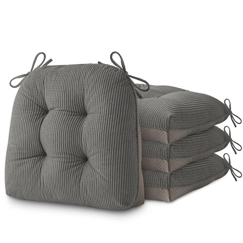 Image of AddGrace Dining Chair Cushions Set of 2 Non-Slip Bottom Kitchen Chair Pads with Ties for Indoor Kitchen Furniture Comfy Soft Seat Cushions for Dining Room 18 x 16 x 3inch Cream