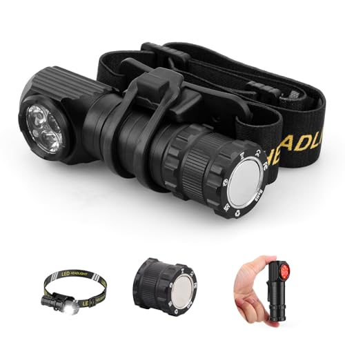 Spriak 2 in 1 Detachable Flashlight & Headlamp, LED Rechargeable Head Lamp High Lumens for Adults - Hard Hat Light Running Headlight with Red Light, Magnet, 180° Tilt, Outdoor, Emergency1PC