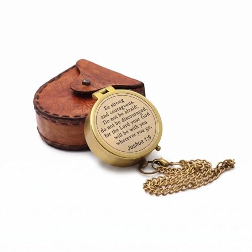 Brújula de latón vintage grabada con la frase 'Sé fuerte y valiente' Josué 1:9, regalo cristiano inspirador para mujeres y hombres