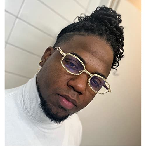 Diamond Square Sunglasses Men Women Luxury Designer Wood Frame Rhinestone Punk Goggle Glasses UV4003