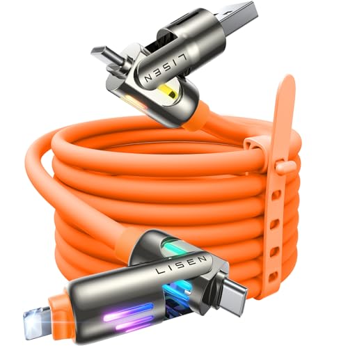 Image of LISEN USB C to Lightning Cable, 240W 4 in 1 Charging Cable 6.6FT, Chubby USB A /C to C /Lightning with Light for iPhone Charger Fast Charging iPhone Air 17 16 15 14 Pro /MacBook /iPad, Orange