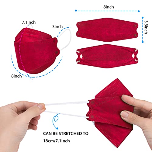 Image of Borje KN95 Face Masks for Adults 50 Pack, 5-Ply Red Disposable Face Mask Against PM 2.5 Smoke & Dust, Filtration Efficiency 95%