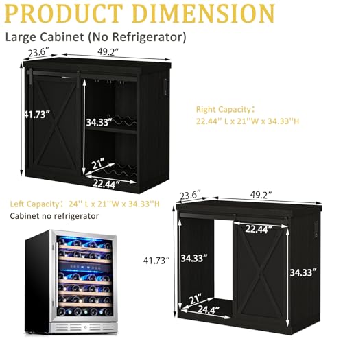 Image of Coffee Bar Cabinet with Mini Fridge Space, 49.2'' Farmhouse Kitchen Buffet Hutch with Power Outlet, Fridge Cabinet with Sliding Barn Door, Wine Rack, Glass Holder for Kitchen Dining Room (Black)