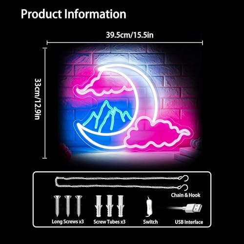 Image of Cloud Moon Mountain Neon Sign Led Neon Lights Neon Signs for Wall Decor Light Up Sign for Birthday Party Club Gift