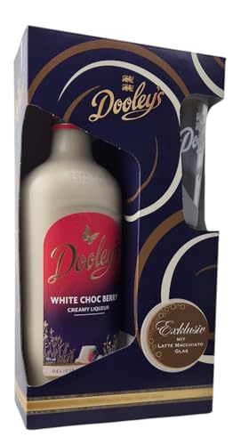 Dooley’s White Choc Berry 15% Vol. 0,7 L in Geschenkbox mit Latte-Macchiato-Glas | Veganer Likör...