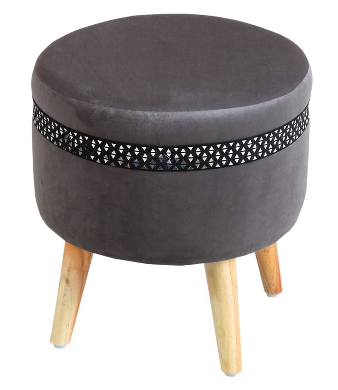Image of Ottoman Stool for Living Room Foot Rest | Velvet Small Ottoman Foot Stool | Solid Wood Legs | Footstool Puffy for Home, Bedroom & Makeup Table | 16x16x18 Inch, Set of 2 (Star Grey)