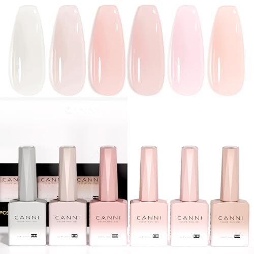 CANNI Vernis à Ongles Gel Semi Permanent 6 Couleur Lot Vernis à Ongles UV Gel Nail Polish Couleur pâte de Transparent Nude Blanc laiteux Rose Violet für...
