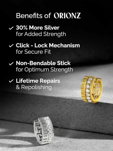 Image of ORIONZ Hoop Earrings for Men & Boys (1 Piece) - 925 Sterling Silver - Gift for Birthday Anniversary - 18k Gold Plated Jewellery - Men Fashion