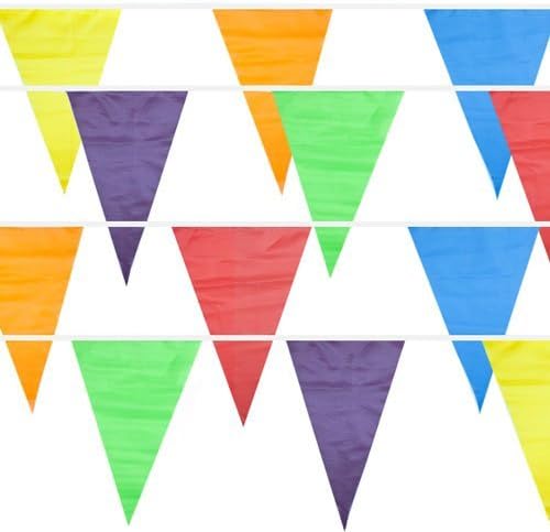 100 Foot Pennant Flag Banner | 48 Weatherproof Flags | Party Supplies for Decoration | Multicolor Pack of 1