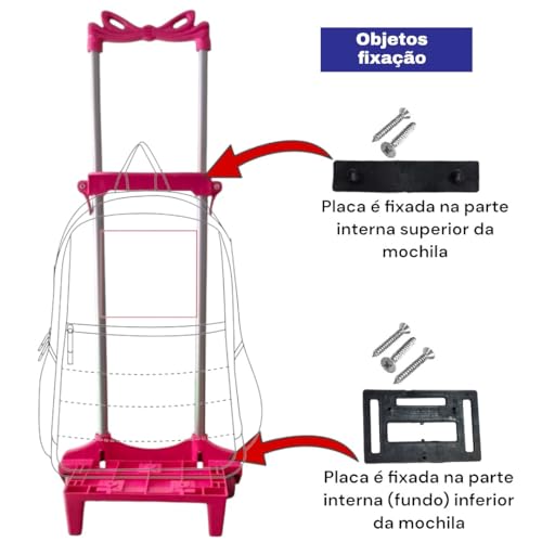 Carrinho Para Mochila De 40 Cm Trava Universal Rodinha Gel (Rosa)
