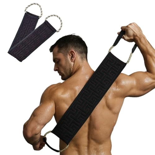 Exfoliating Shower Back Scrubber for Men and Women – Long Handle Dual-Sided Loofah Brush for Deep Body Cleansing and Skin Exfoliation – Reusable Bath Washer, 37 Inch Back Loofah Cloth (Black)