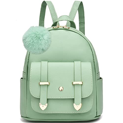 Image of I IHAYNER Girls Fashion Backpack Mini Backpack Purse for Women Teenage Girls Purses PU Leather Pompom Backpack Shoulder Bag