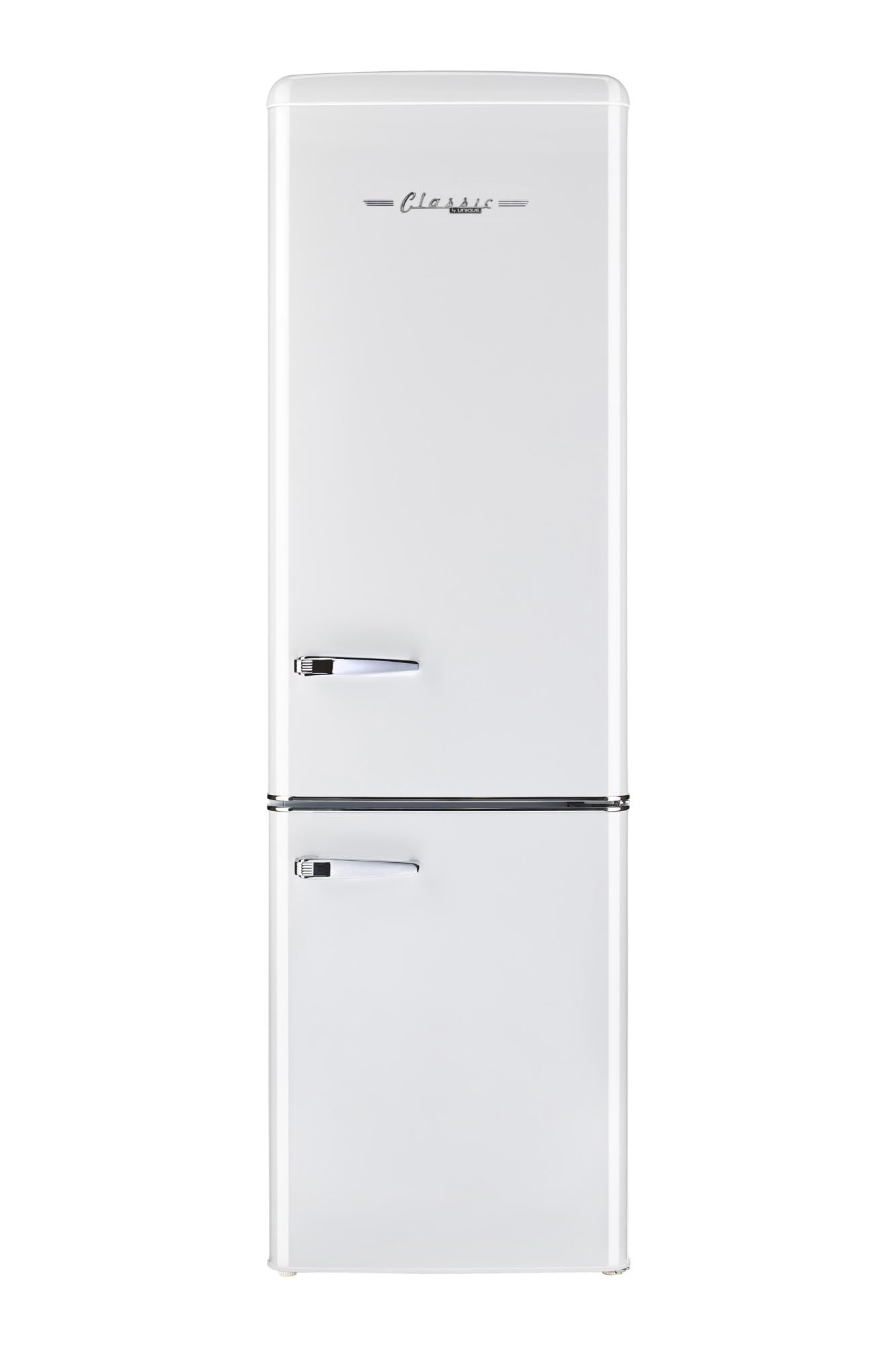 Unique Appliances UGP-275L W AC Classic Retro Electric Bottom-Mount Refrigerator, Marshmallow White; 9 cu.ft Capacity; Adjustable Thermostat; Bottom-mount Freezer; Adjustable Glass Shelves, Wine Rack | Fridge.com