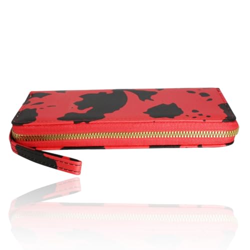 Ladies' ultra-thin long wallet, cow pattern, multi-layer organizer with zipper closure, 7.48 x 4.13 inches, red3