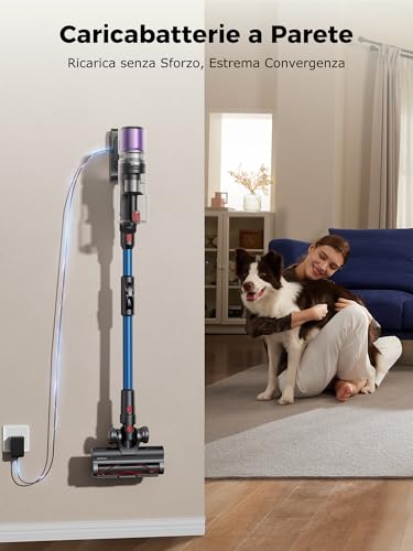 Proscenic P16 Aspirapolvere Senza Fili 550W/50Kpa/65Min, Scopa Elettrica Senza Fili Con Tubo Pieghevole, Autonomia Contouchscreen Spazzola Anti-Avvolgimento Per Pavimenti/Tappeti/Peli (Blu) - 9