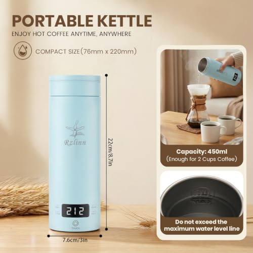 Image of Portable Travel Electric Kettle, 120V, 450ml, 4 Temperature Control, Blue