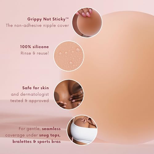 Image of CAKES Body Grippy Non-Adhesive Silicone Nipple Covers for Women (NO STICKY ADHESIVE) - Reusable, Silicone (Circle)