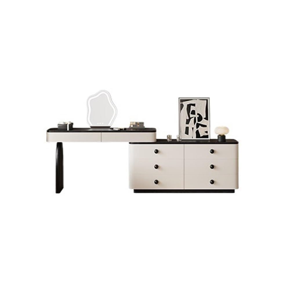 asdchZen Stylish Expandable Solid Wood Corner Makeup Desk-Space-Saving Vanity With Drawers-Elegant Dressing Table & Storage Solution For Bedroom Decor