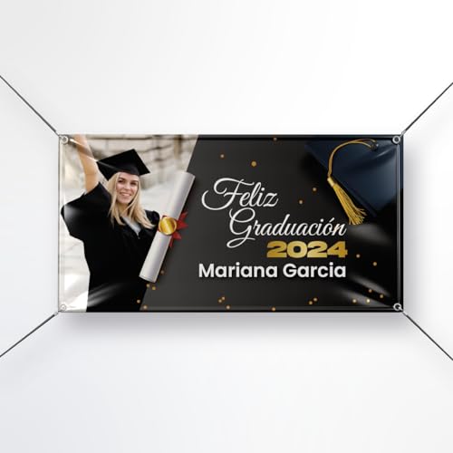 Decoracion Graduacion 2024 - Pancartas Personalizadas con Nombre, Año o Clase y Foto del Graduado - Photocall Graduacion, 4 Modelos en Varios Tamaños (Modelo 1)