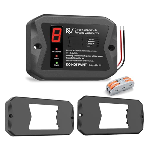 TIDOOS 2-in-1 RV Propane Gas Detector Dual CO/LP Gas Detector with Digital Display Hardwired - DC 12V Surface Flush Mount Black