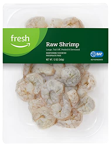 Amazon Fresh Brand, Raw Large Peeled & Deveined Tail Off Shrimp, Responsibly Sourced, Phosphate Free 12 Oz, (31-40 Count/Pound)(Previously Frozen)