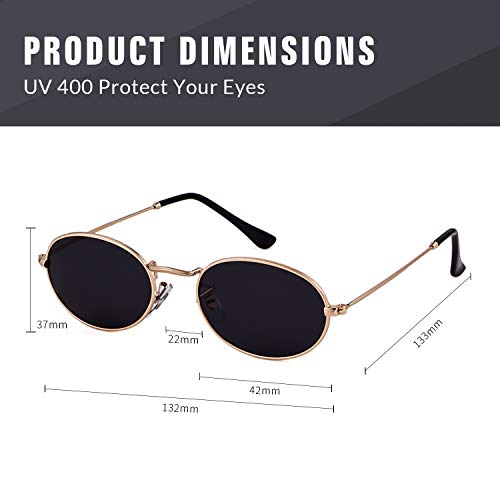 Gifiore Oval Sunglasses Vintage Retro 90S Sunglasses Trendy Designer Glasses For Women Men (Gold Frame Grey Lens) #TOP2
