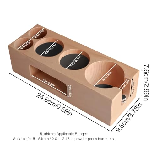 Base organizadora de madera para portafiltro con estación de apisonamiento de café expreso 3