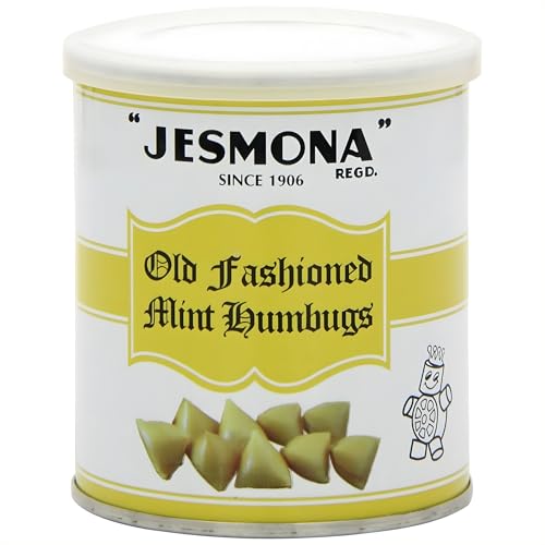 Jesmona Old Fashioned Mint Humbugs Candy Tin 250g (8.8 Oz) - English Hard Boiled Sweets with Toffee Center, Resealable British Hard Candy Gift Tin, Imported Confectionery Treat from England, UK